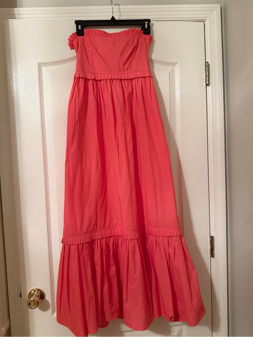 Olivia James The Label Coral Strapless Pleated Trim Maxi Dress | Size Small